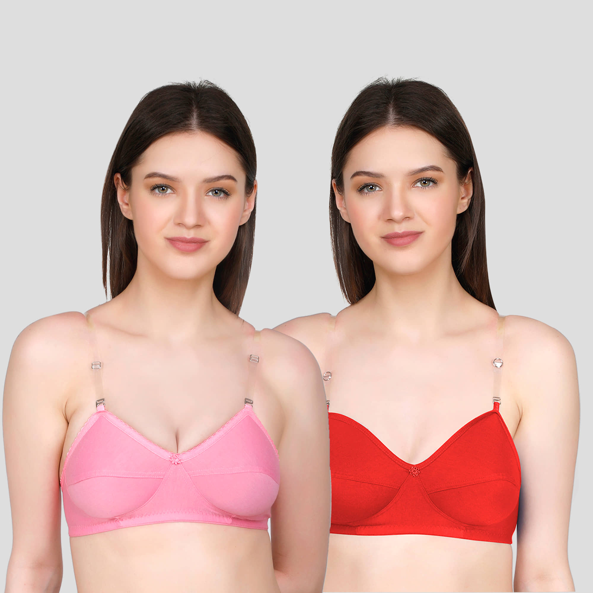 TCG Pack of 2 Cotton Blend Non Padded Women's Everyday Bra ( Pink )