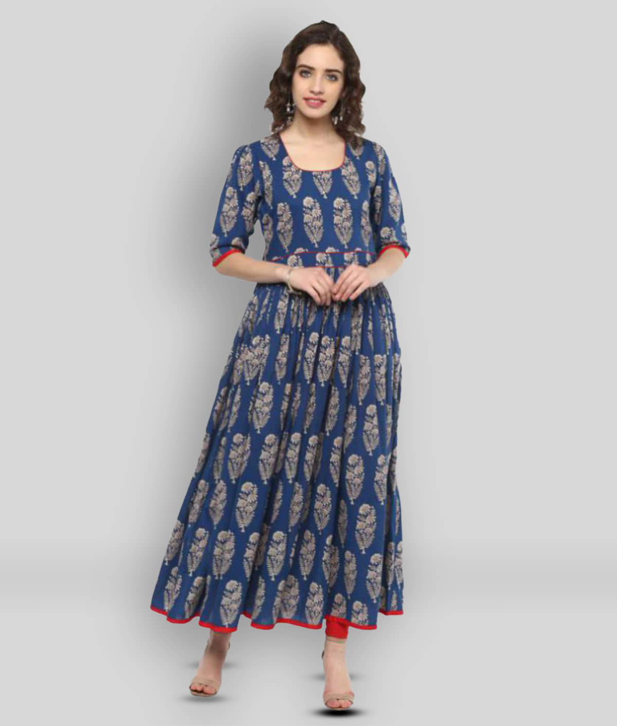 Divena - Blue Cotton Blend Women's Anarkali Kurti - Kurtis, Tunics | Buy online on ZillyBuy