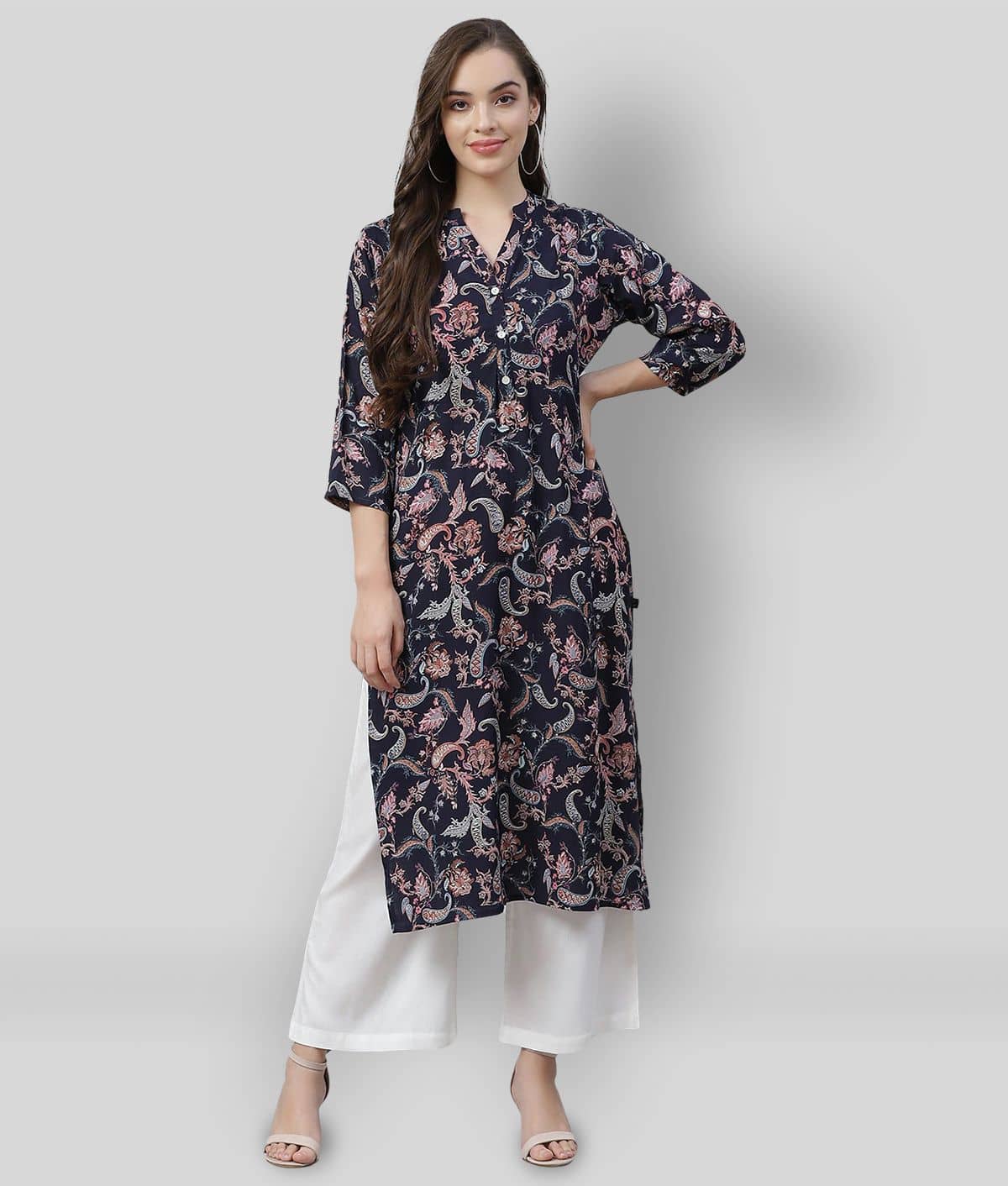 Divena - Blue Rayon Women's Straight Kurti - Kurtis, Tunics | Buy online on ZillyBuy