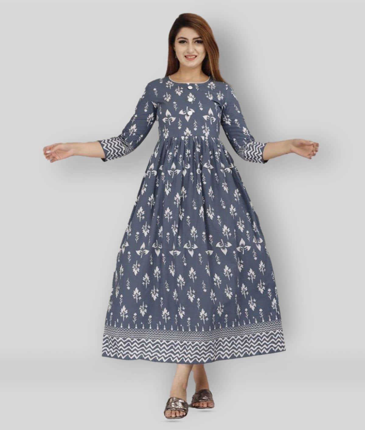 EXPORTHOUSE - Grey Cotton Women's Flared Kurti ( Pack of 1 ) - Kurtis, Tunics | Buy online on ZillyBuy