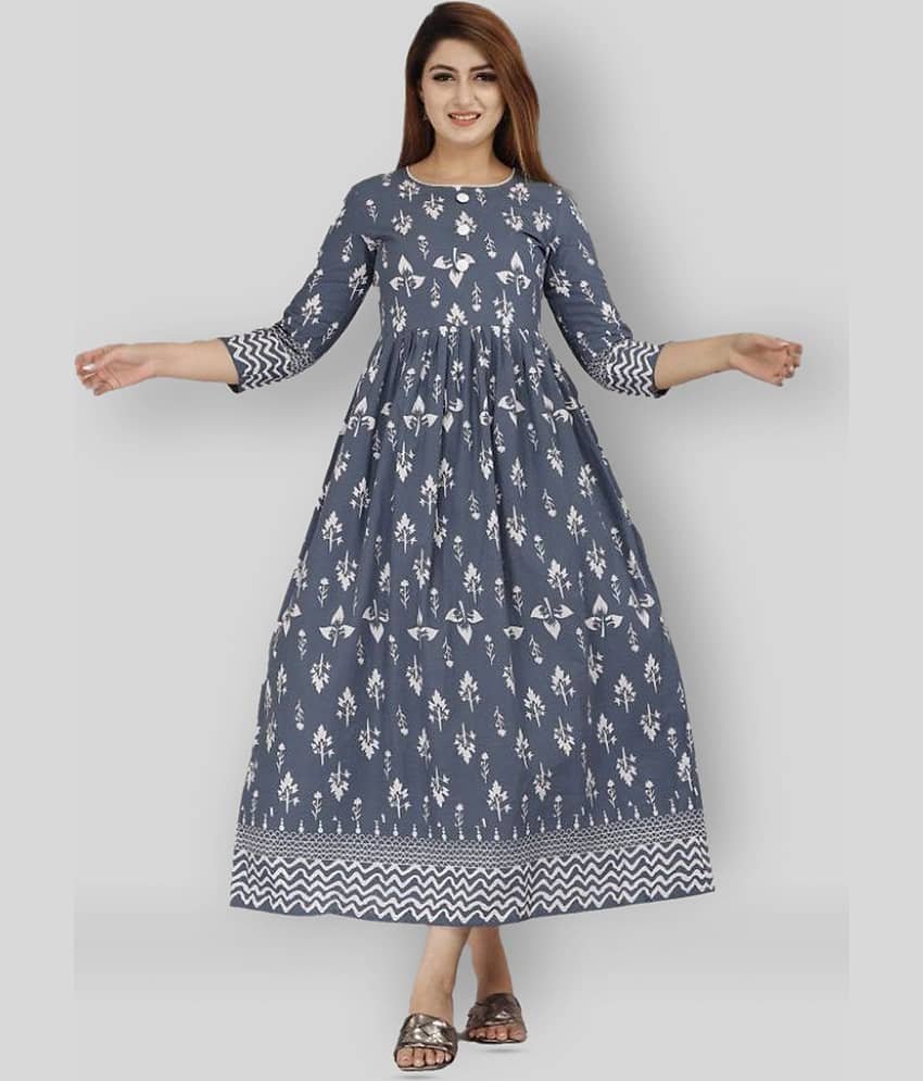 EXPORTHOUSE - Grey Cotton Women's Flared Kurti ( Pack of 1 ) - Kurtis, Tunics | Buy online on ZillyBuy
