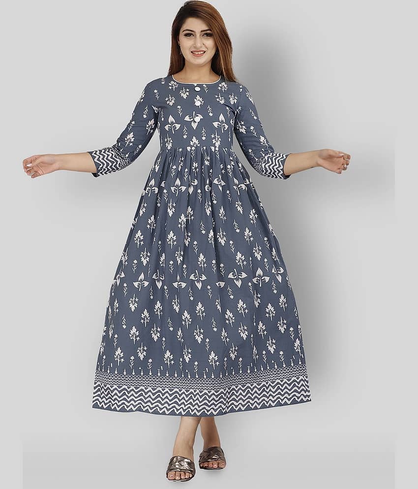 EXPORTHOUSE - Grey Cotton Women's Flared Kurti ( Pack of 1 ) - Kurtis, Tunics | Buy online on ZillyBuy
