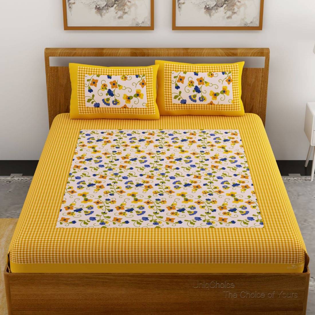     			Uniqchoice Cotton Double Bedsheet ( Yellow )
