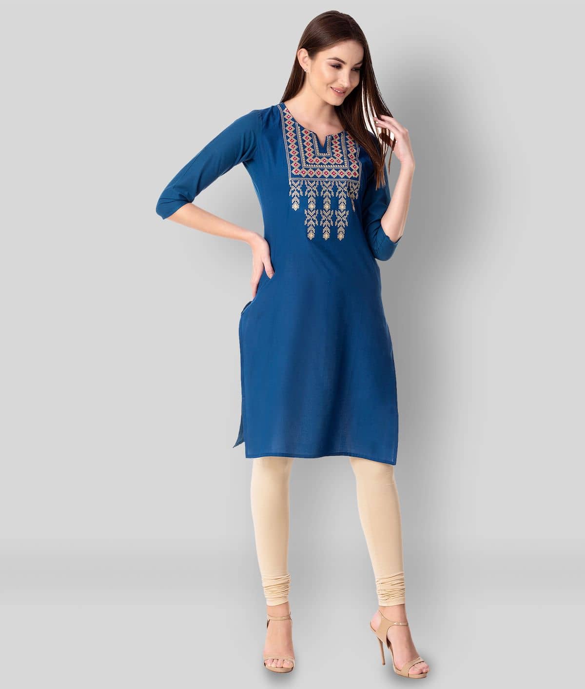KSHARAA - Blue Cotton Blend Women's Straight Kurti ( Pack of 1 ) - Kurtis, Tunics | Buy online on ZillyBuy