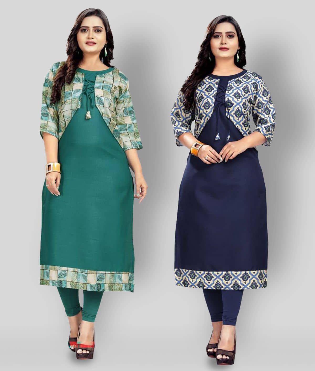 Lerkiza - Multicolor Cotton Women's Jacket Style Kurti ( Pack of 2 ) - Kurtis, Tunics | Buy online on ZillyBuy
