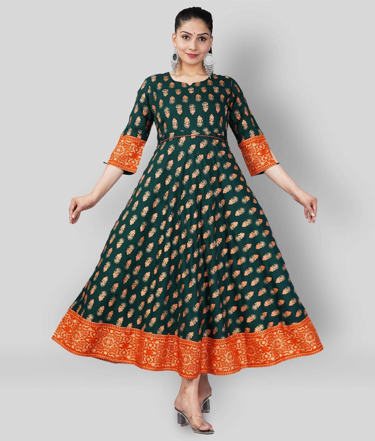 Mishree Collection - Green Rayon Women's Anarkali Kurti ( Pack of 1 ) Mishree Collection - Green Rayon Women's Anarkali Kurti ( Pack of 1 )