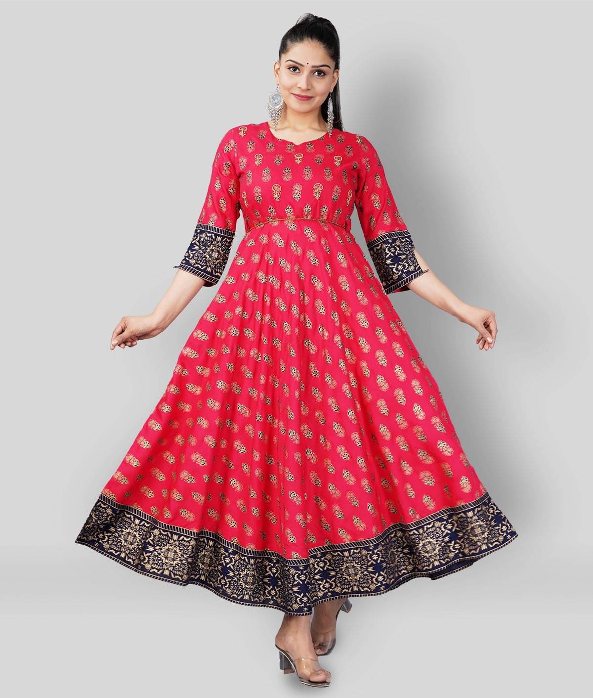 Mishree Collection - Pink Rayon Women's Anarkali Kurti ( Pack of 1 )     			Mishree Collection - Pink Rayon Women's Anarkali Kurti ( Pack of 1 )