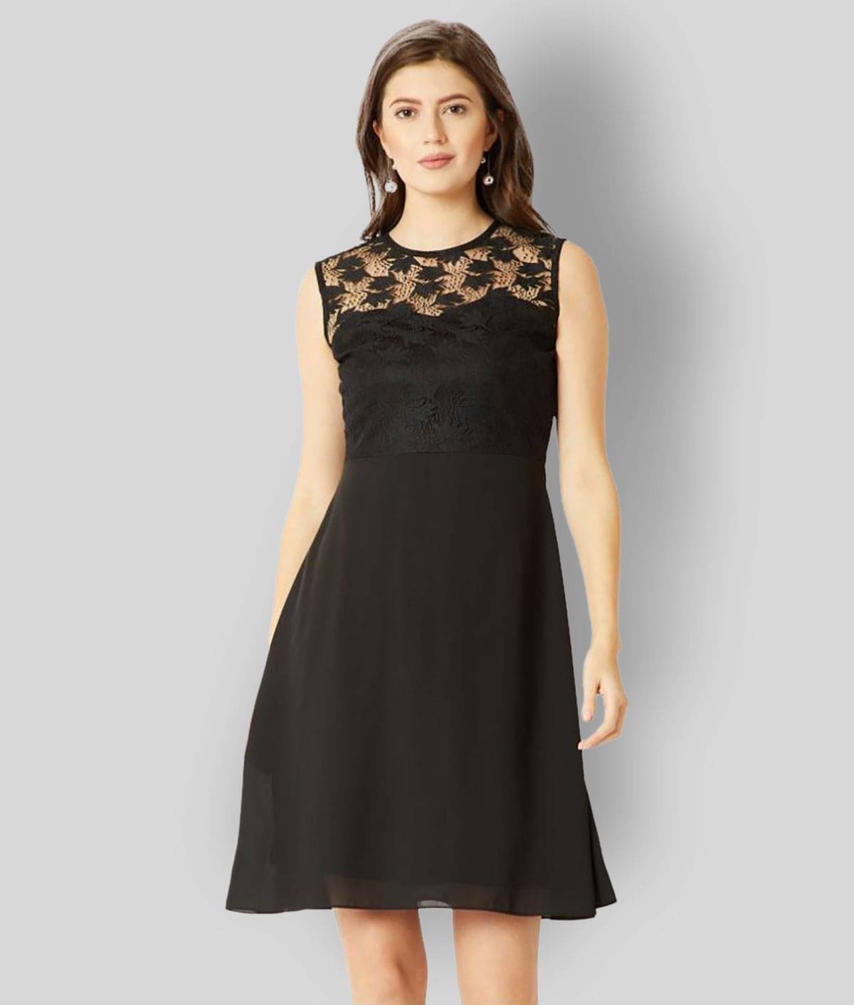 Miss Chase Women Lace Printed A-line Dress ( Black )     			Miss Chase Women Lace Printed A-line Dress ( Black )