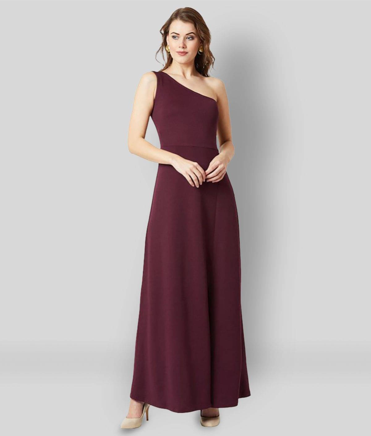 Miss Chase Women Crepe Solid Off Shoulder Dress ( Maroon ) Miss Chase Women Crepe Solid Off Shoulder Dress ( Maroon )