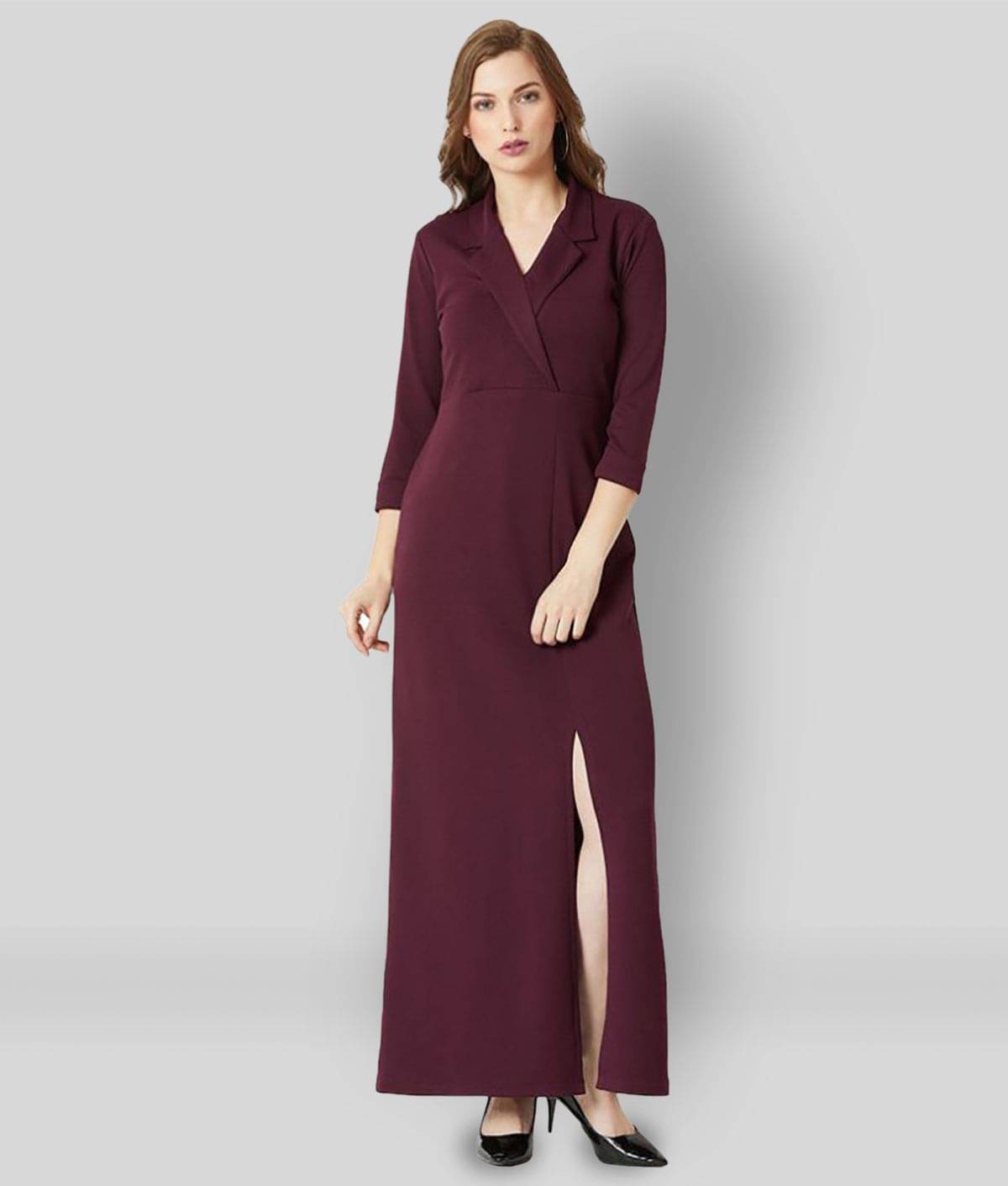     			Miss Chase Women Crepe Solid A-line Dress ( Maroon )