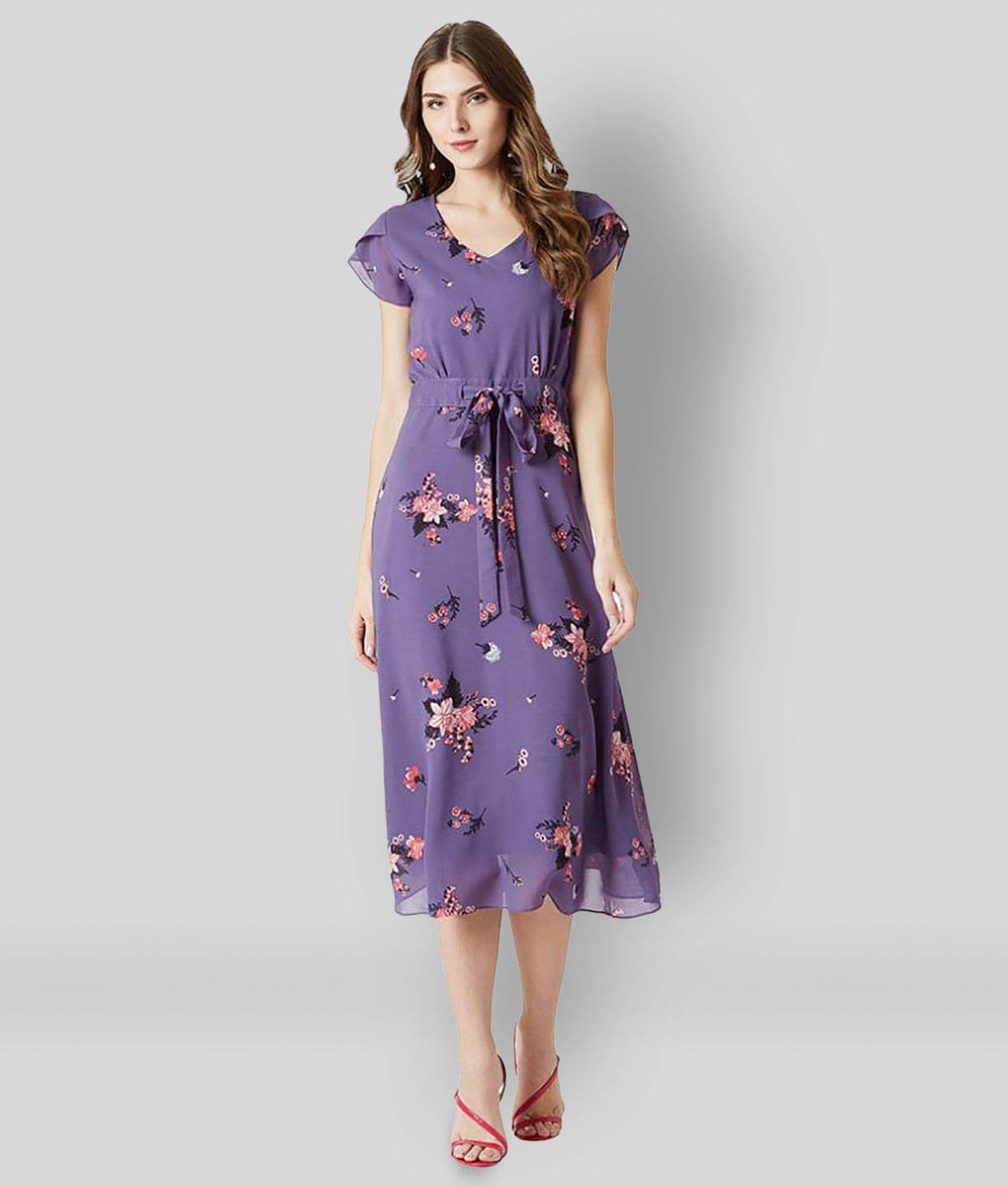 Miss Chase Women Georgette Printed A-line Dress ( Purple ) Miss Chase Women Georgette Printed A-line Dress ( Purple )