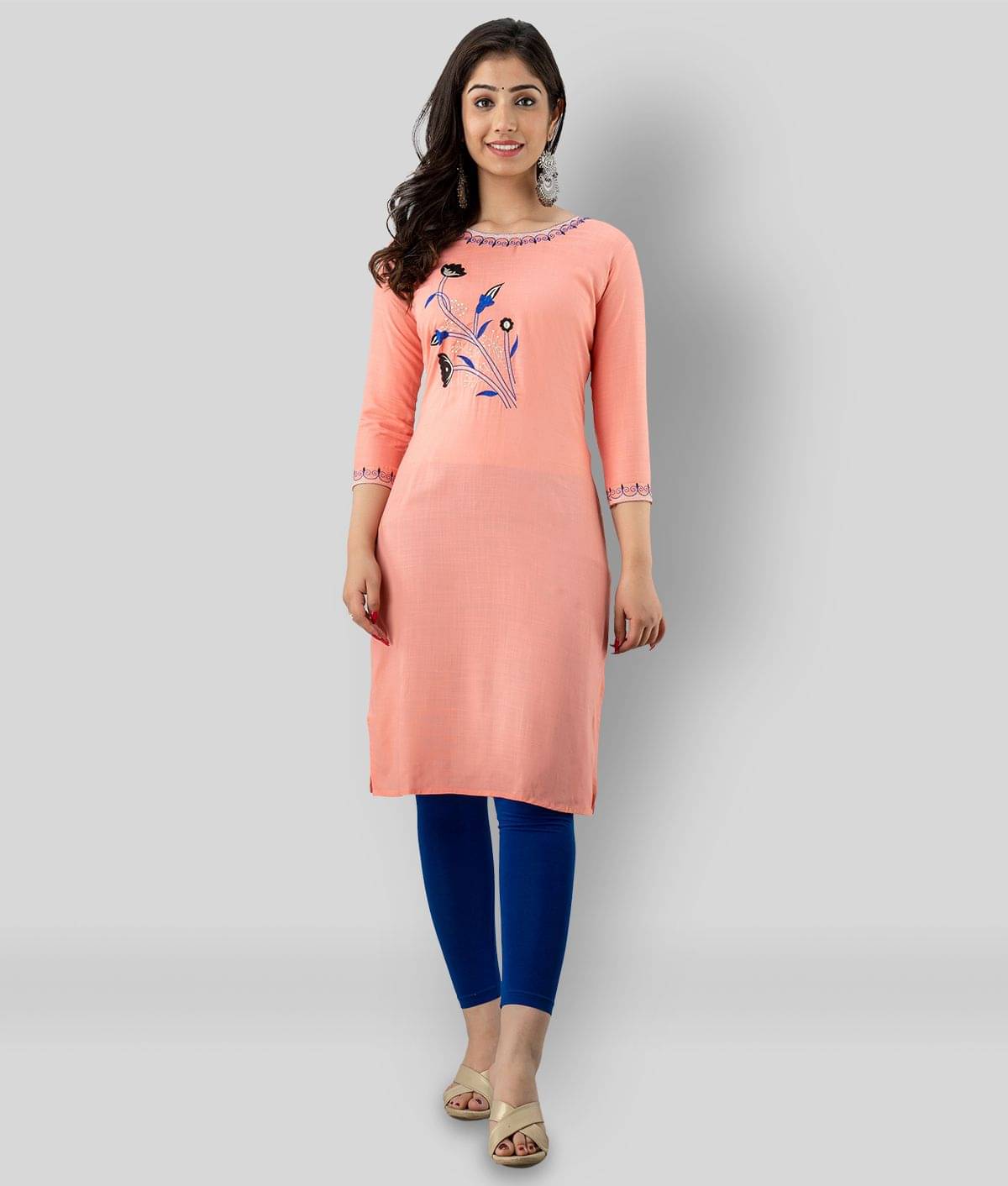     			Radiksa - Peach Rayon Women's Straight Kurti