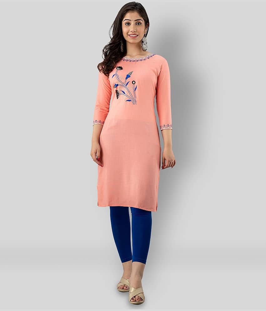 Radiksa - Peach Rayon Women's Straight Kurti - Kurtis, Tunics | Buy online on ZillyBuy
