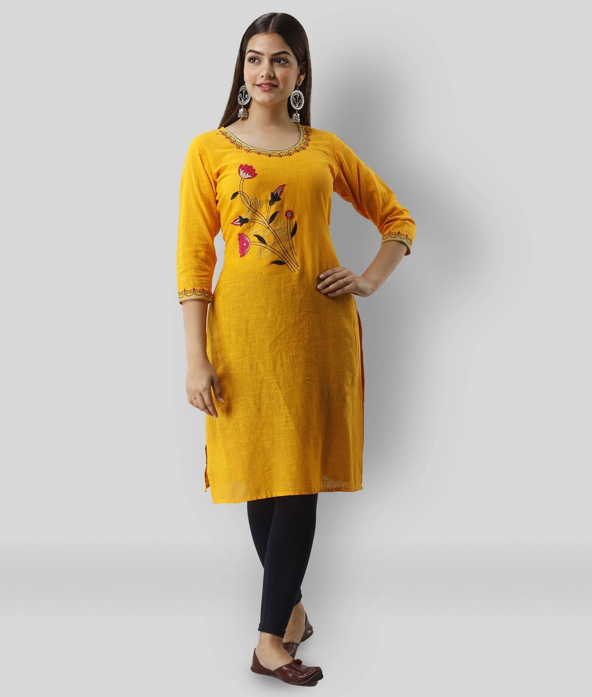 Radiksa - Yellow Cotton Women's Straight Kurti ( Pack of 1 ) Radiksa - Yellow Cotton Women's Straight Kurti ( Pack of 1 )