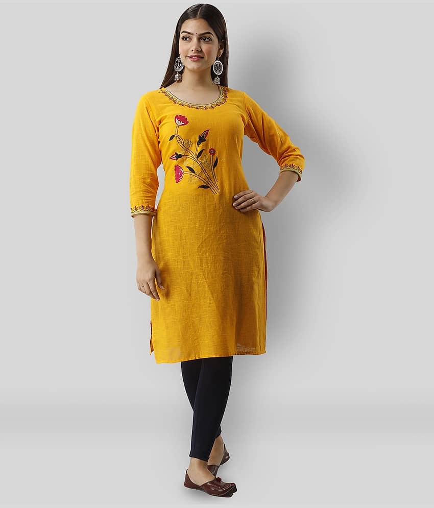 Radiksa - Yellow Cotton Women's Straight Kurti ( Pack of 1 ) - Kurtis, Tunics | Buy online on ZillyBuy
