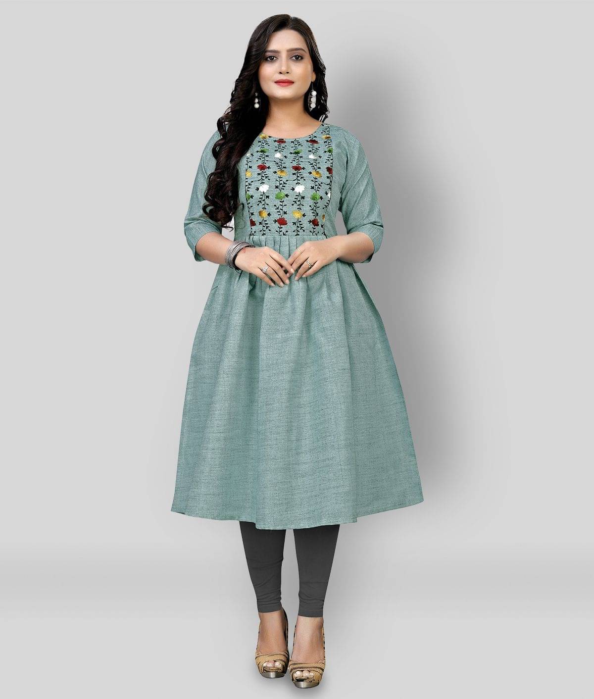     			Rangrasiya - Green Cotton Women's Flared Kurti ( Pack of 1 )