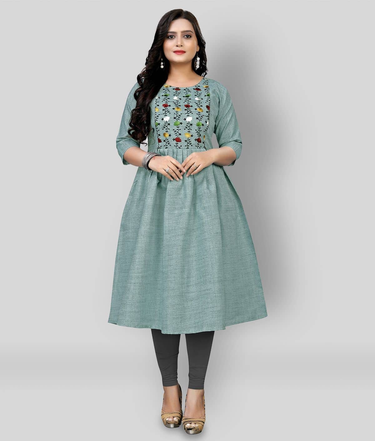 Rangrasiya - Green Cotton Women's Flared Kurti ( Pack of 1 ) - Kurtis, Tunics | Buy online on ZillyBuy