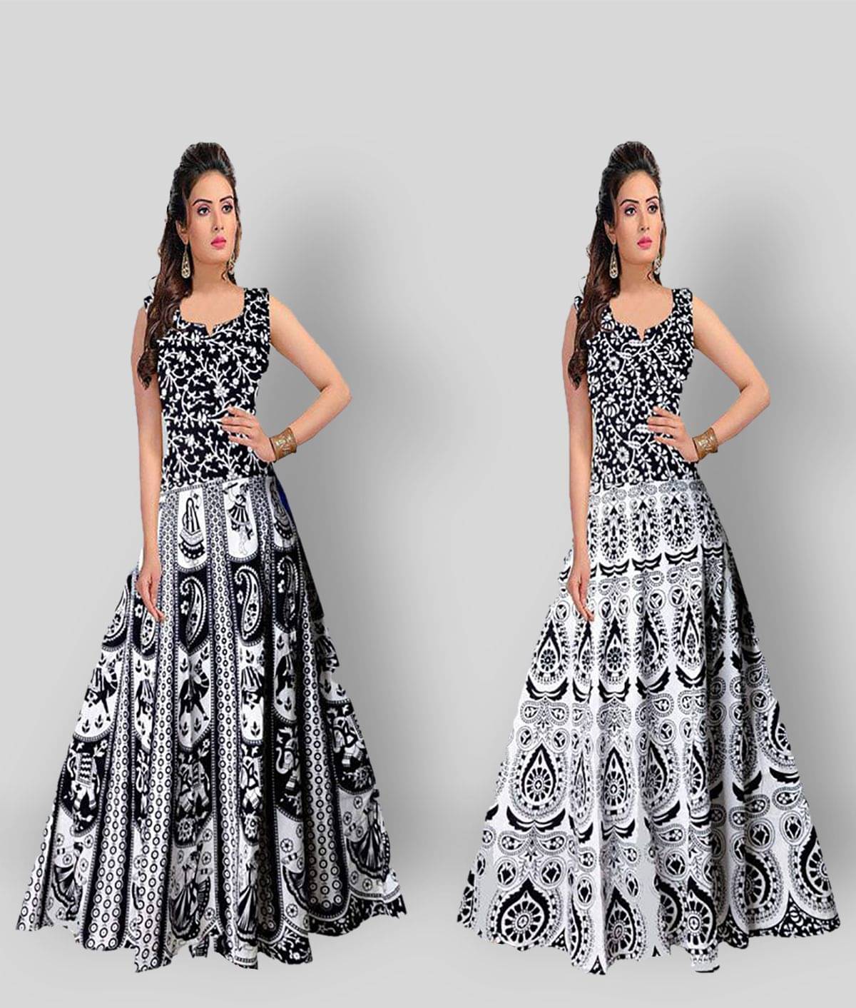 Rangun Women Cotton Blend Printed Ethnic Dress ( Multicolor ) Rangun Women Cotton Blend Printed Ethnic Dress ( Multicolor )