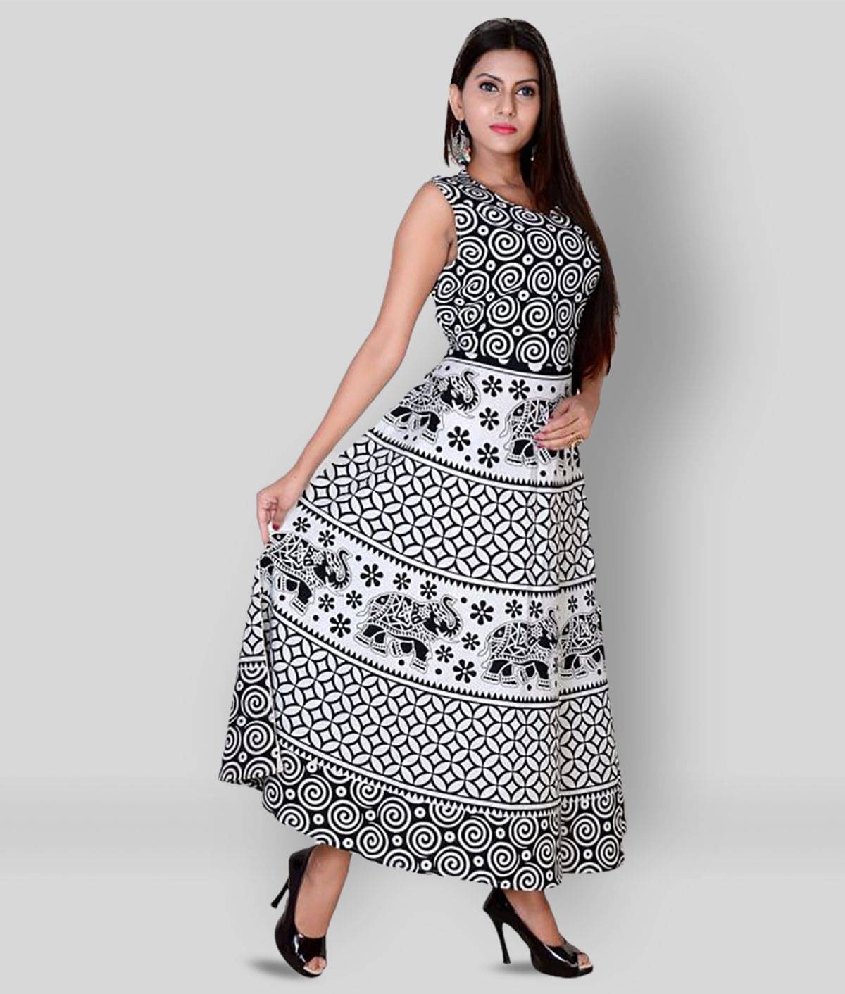 Rangun Women Cotton Blend Printed Ethnic Dress ( Multicolor ) Rangun Women Cotton Blend Printed Ethnic Dress ( Multicolor )