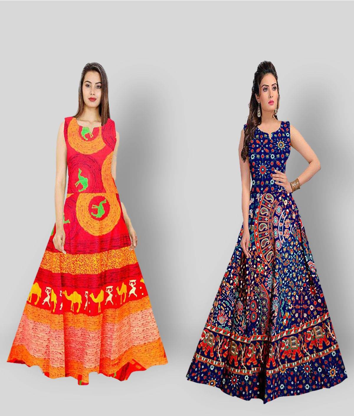 Rangun Women Cotton Printed Ethnic Dress ( Multicolor ) Rangun Women Cotton Printed Ethnic Dress ( Multicolor )