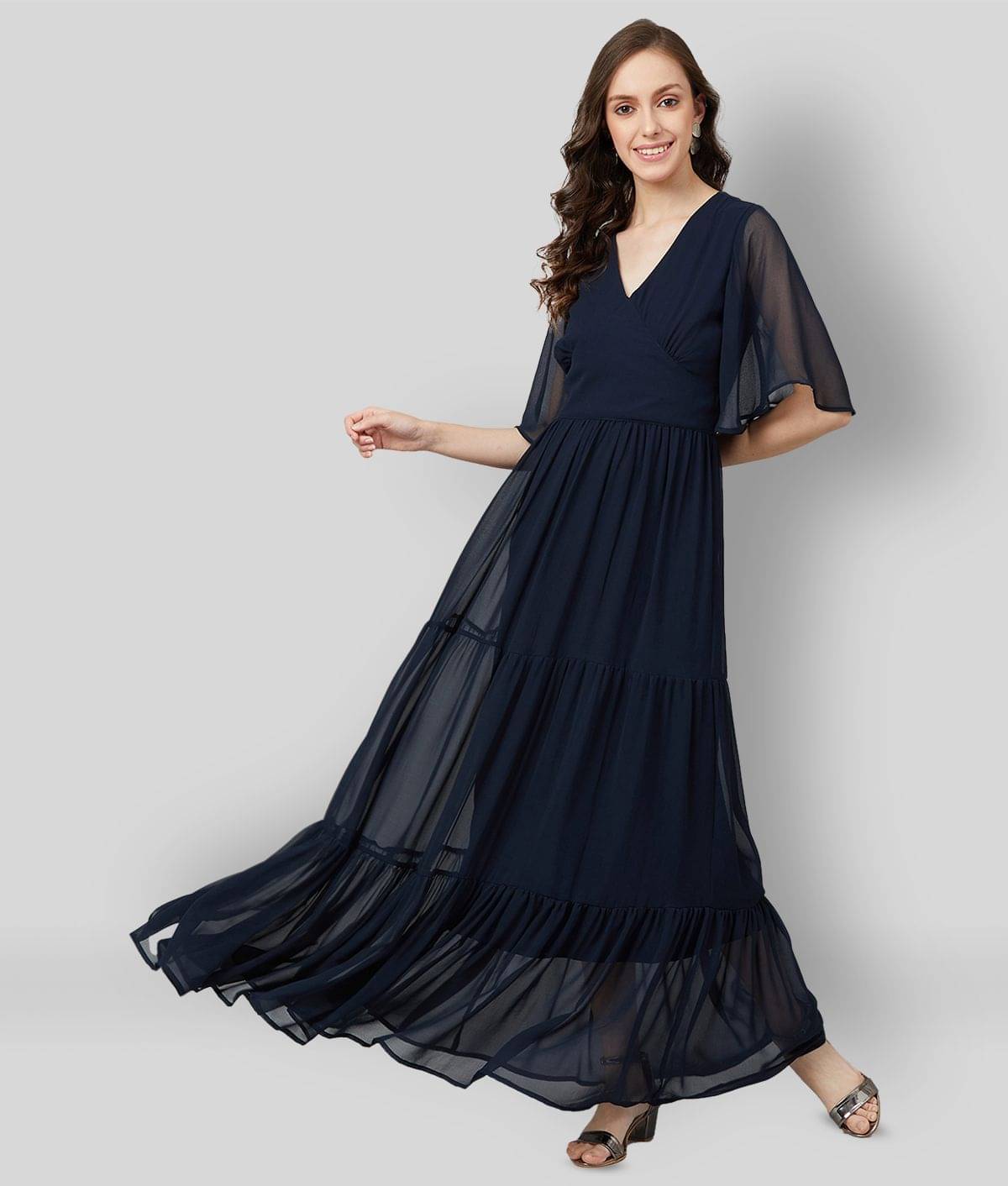     			Rare Women Polyester Solid Fit & Flare Dress ( Navy Blue )