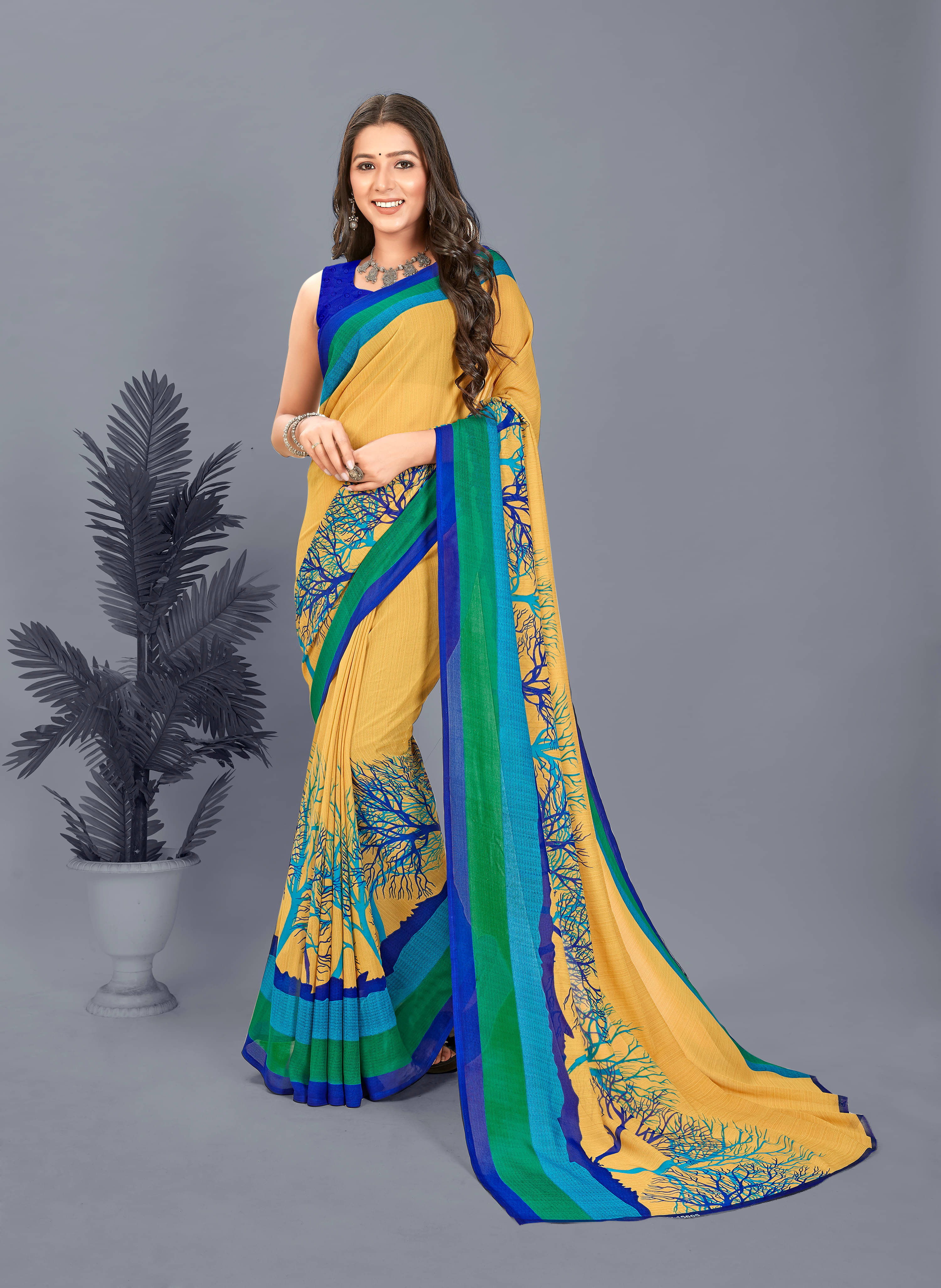 ANAND SAREES Georgette Printed Saree With Unstitched Blouse Piece ( Beige ) ANAND SAREES Georgette Printed Saree With Unstitched Blouse Piece ( Beige )