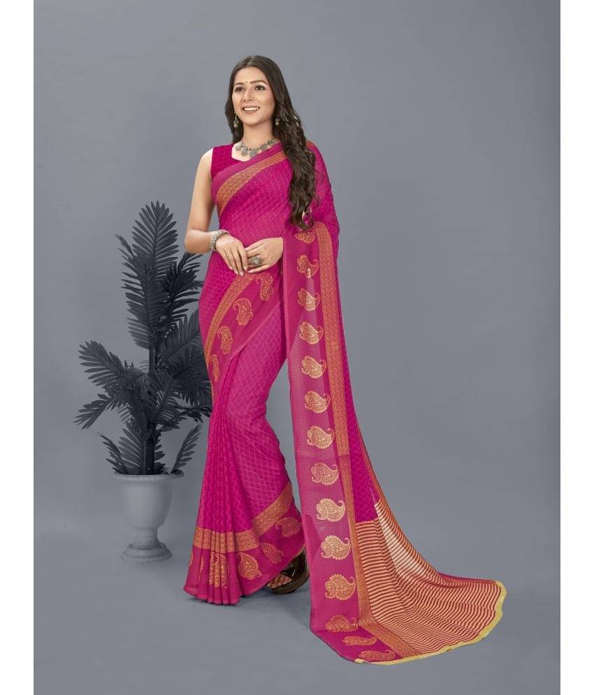 ANAND SAREES Georgette Printed Saree With Unstitched Blouse Piece ( Pink ) ANAND SAREES Georgette Printed Saree With Unstitched Blouse Piece ( Pink )