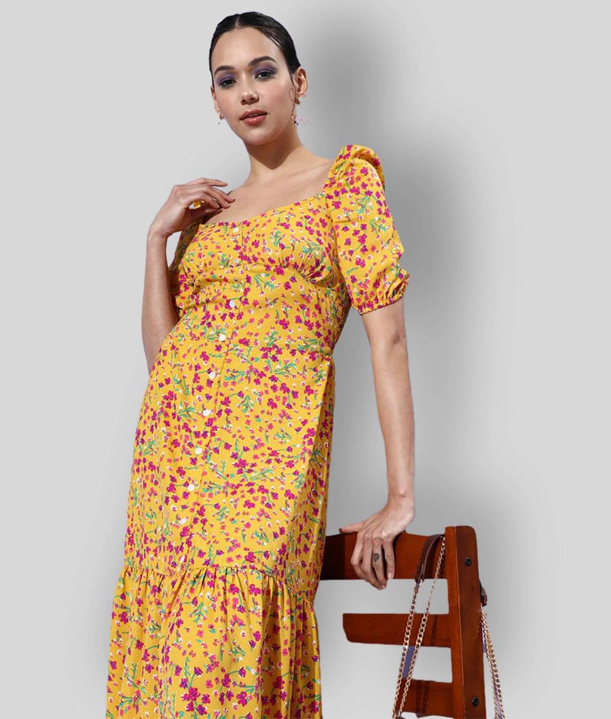     			StyleStone Women Polyester Printed A-line Dress ( Yellow )