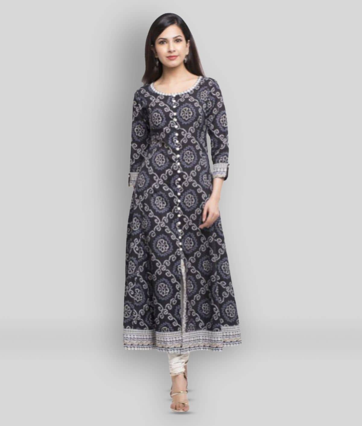 Yash Gallery Pack of 1 Cotton Blend Printed Front Slit Women's Kurti - ( Black ) - Kurtis, Tunics | Buy online on ZillyBuy