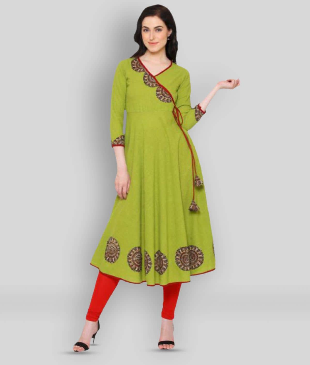 Yash Gallery Pack of 1 Cotton Blend Printed Angrakha Women's Kurti - ( Green ) - Kurtis, Tunics | Buy online on ZillyBuy