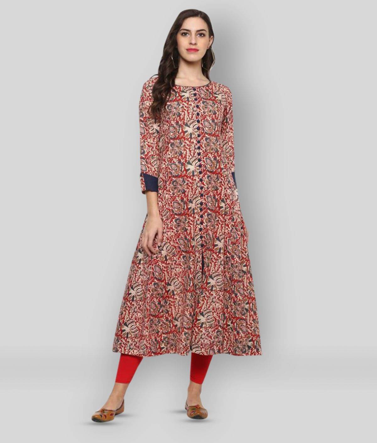     			Yash Gallery Pack of 1 Cotton Printed Front Slit Women's Kurti - ( Multicolor )