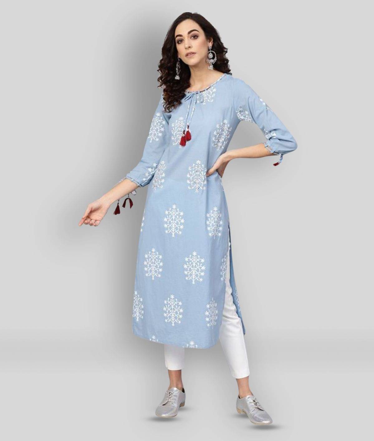     			Yash Gallery Pack of 1 Cotton Embroidered Straight Women's Kurti - ( Multicolor )