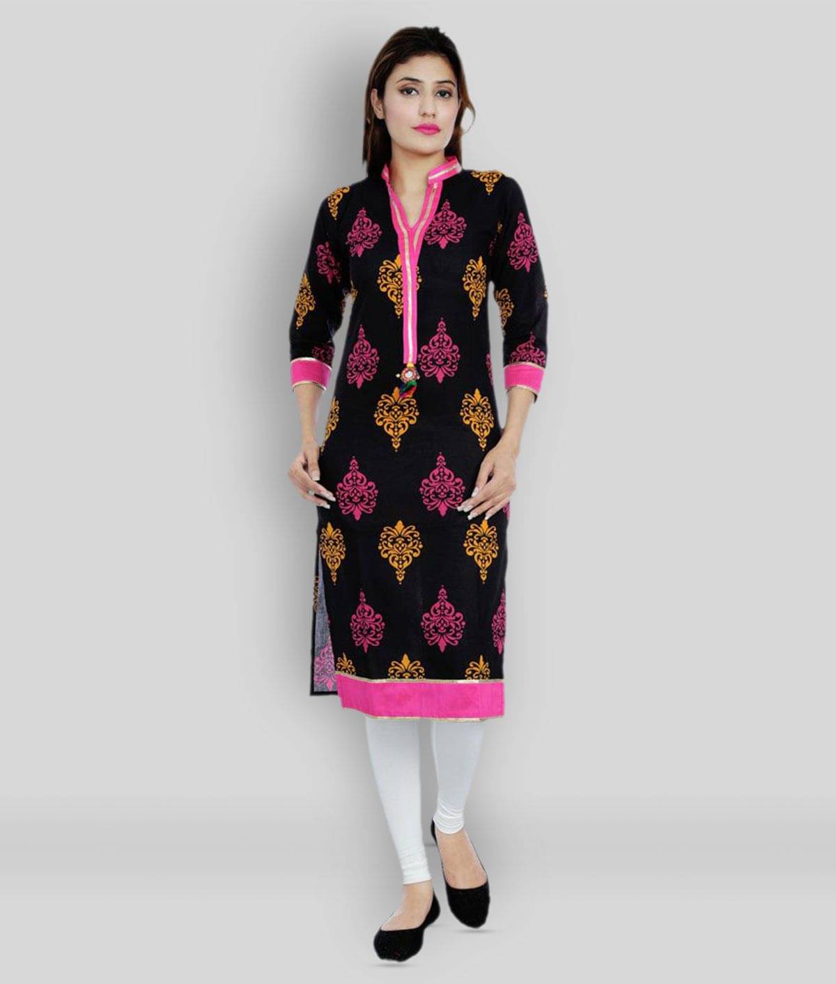 Divena - Multicolor Cotton Blend Women's Straight Kurti     			Divena - Multicolor Cotton Blend Women's Straight Kurti