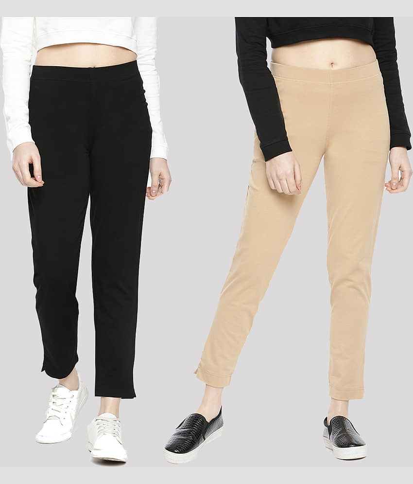 Dollar Missy - Multi Color Cotton Slim Women's Casual Pants ( Pack of 2 ) - Trousers | Buy online on ZillyBuy