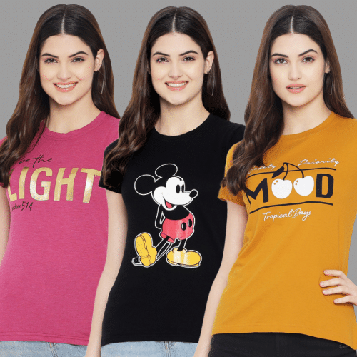 Fabflee Women Cotton Printed Regular Fit Round Neck T-Shirt ( Multi Color ) Fabflee Women Cotton Printed Regular Fit Round Neck T-Shirt ( Multi Color )