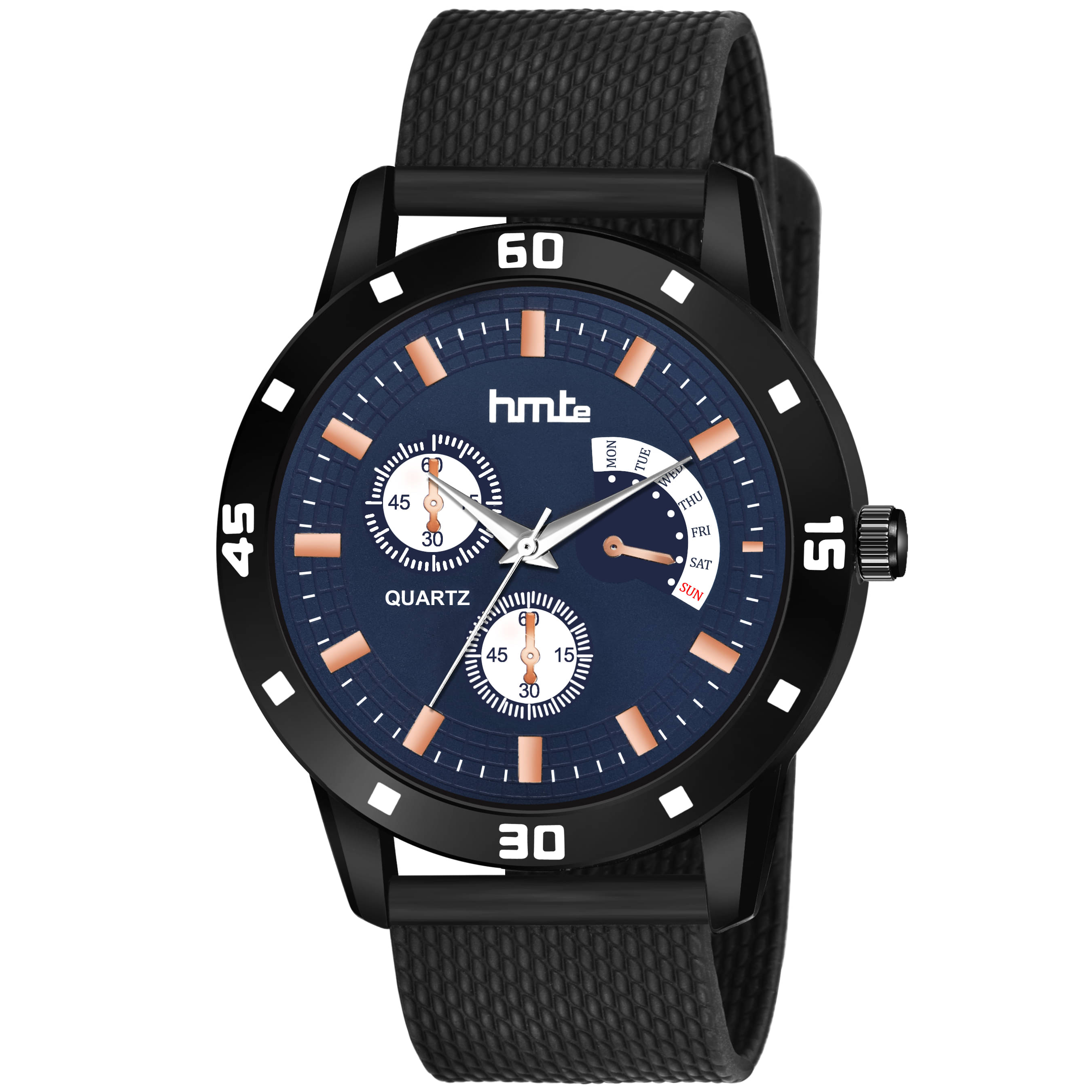     			HMTe - Black Leather Analog Men's Watch