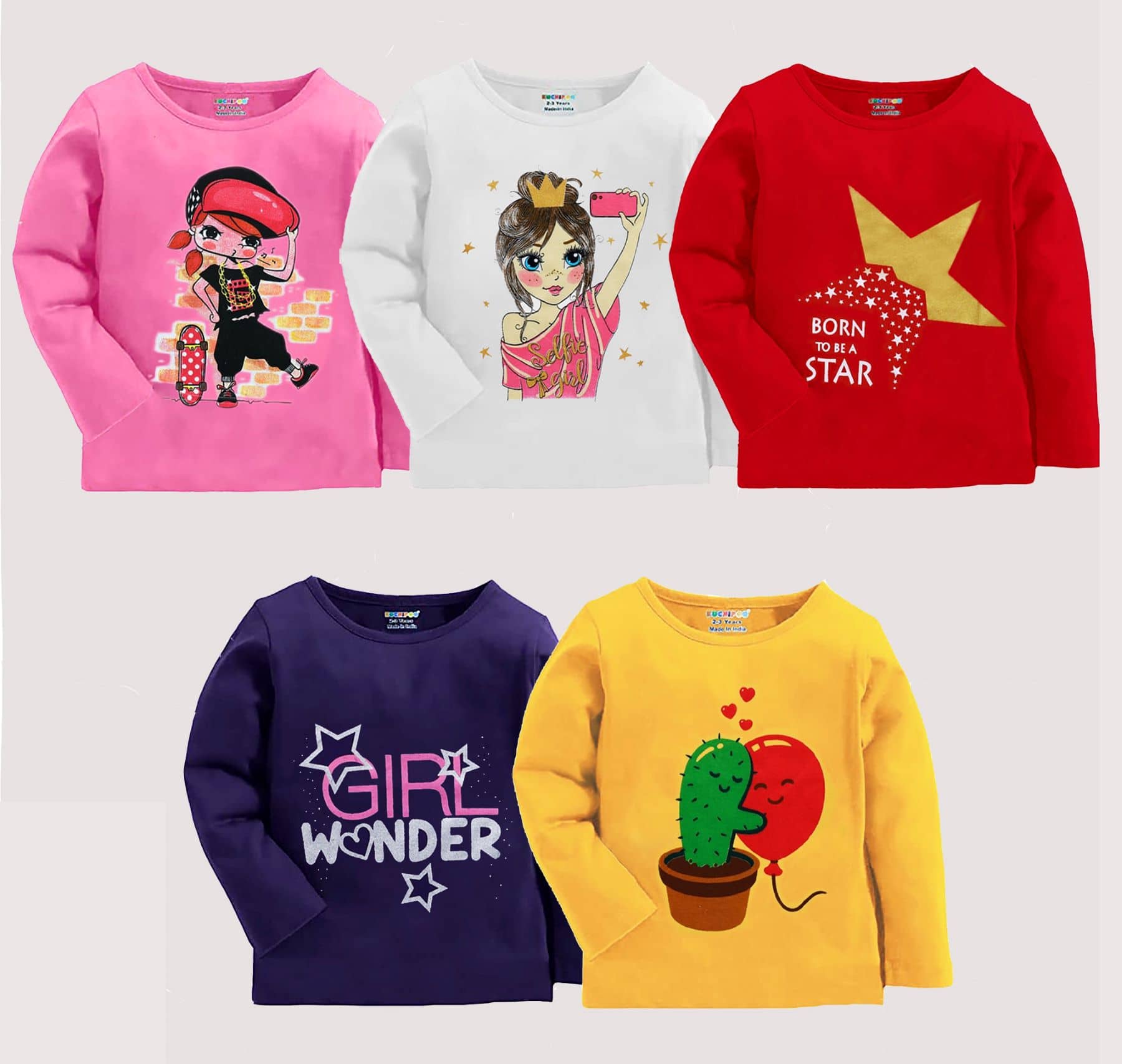 Kuchipoo Pack of 5 Girls Cotton Blend T-Shirt ( Multicolor4 )