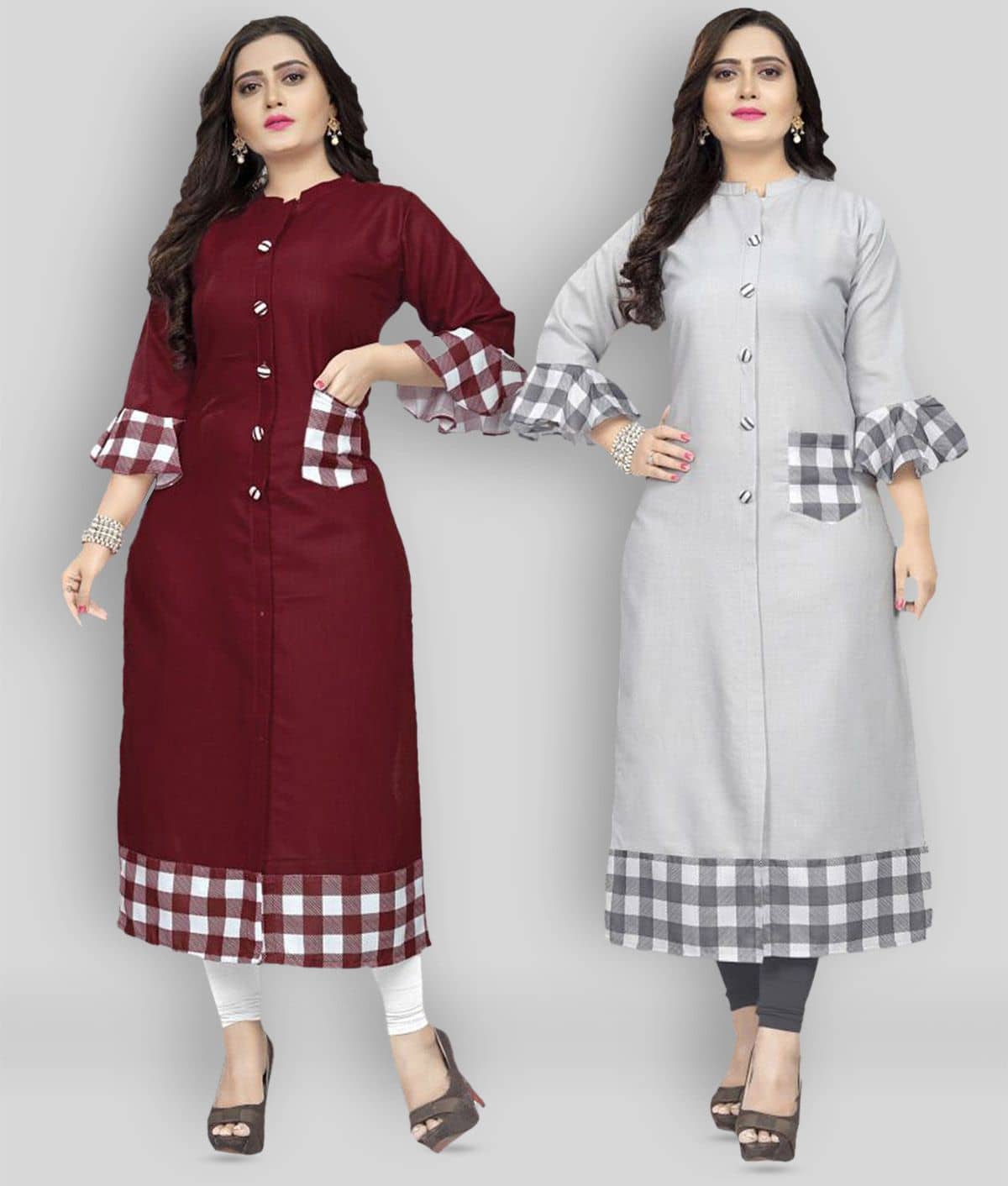 Lerkiza - Multicolor Cotton Women's Straight Kurti ( Pack of 2 ) - Kurtis, Tunics | Buy online on ZillyBuy