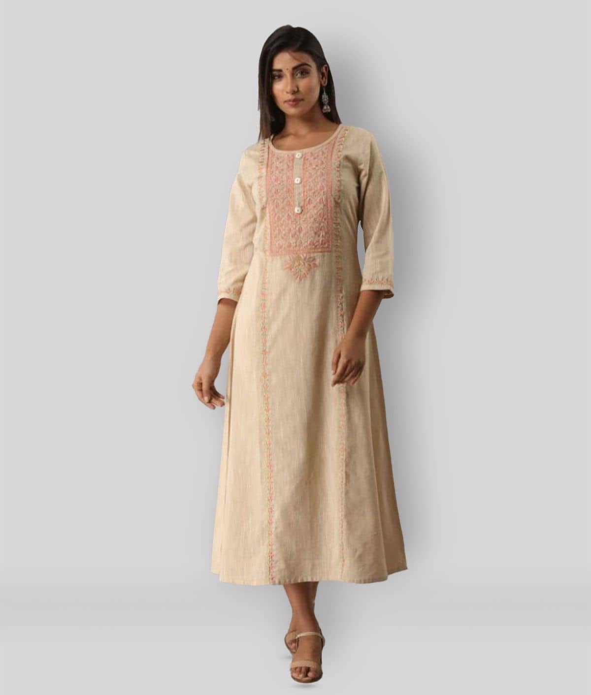 MAUKA - Beige Cotton Women's Flared Kurti ( Pack of 1 ) - Kurtis, Tunics | Buy online on ZillyBuy