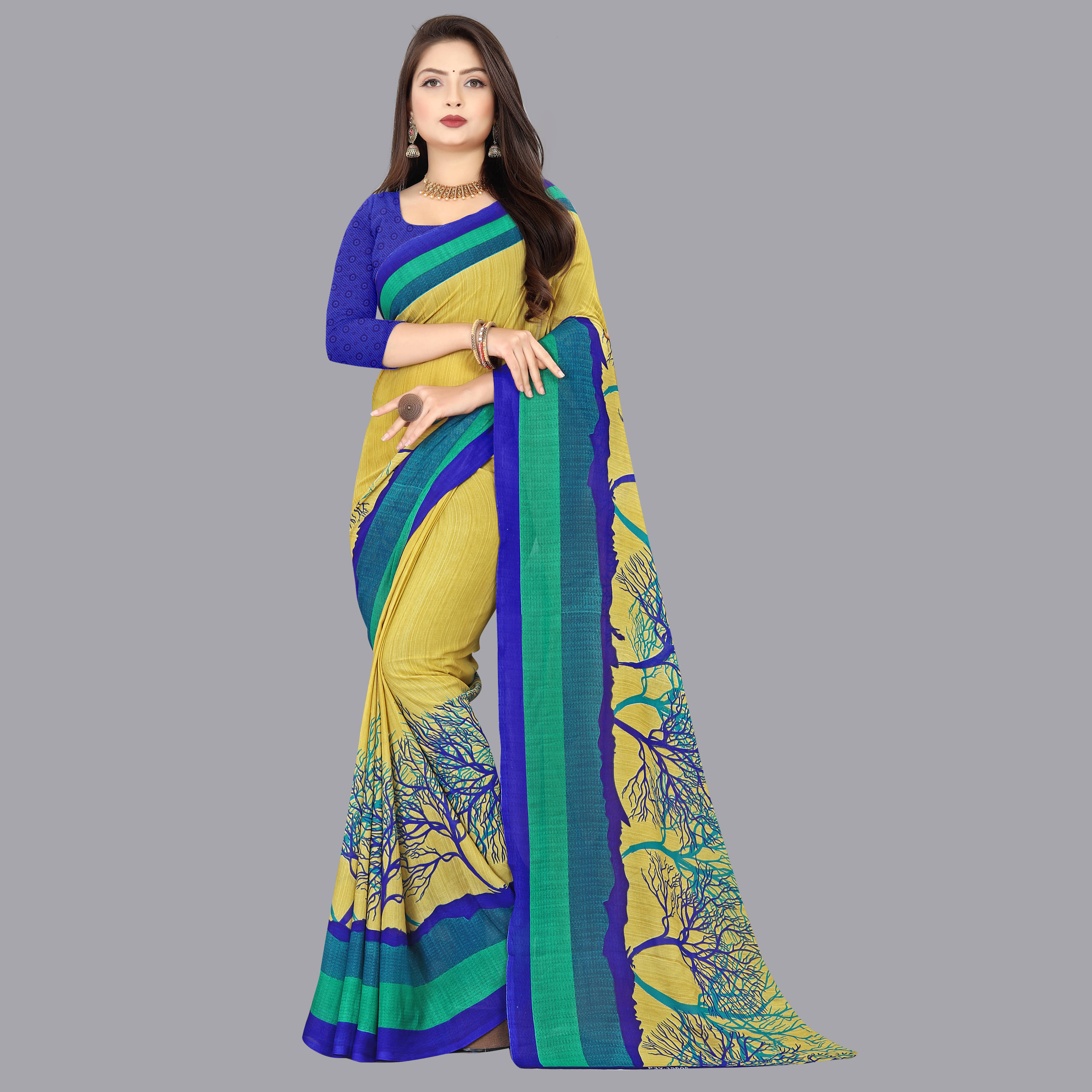 ANAND SAREES Georgette Printed Saree With Unstitched Blouse Piece ( Beige ) ANAND SAREES Georgette Printed Saree With Unstitched Blouse Piece ( Beige )