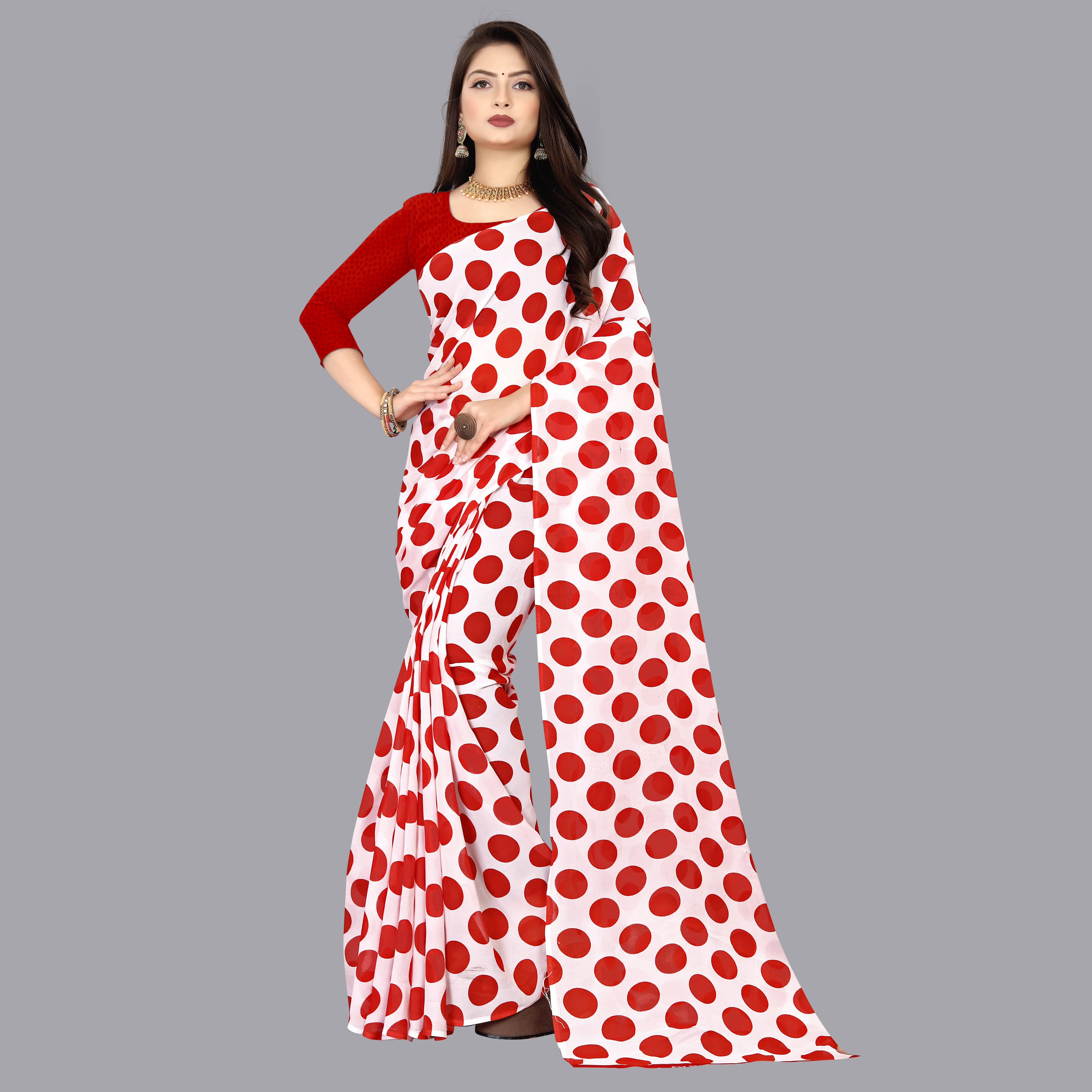     			ANAND SAREES Georgette Printed Saree With Unstitched Blouse Piece ( Red )