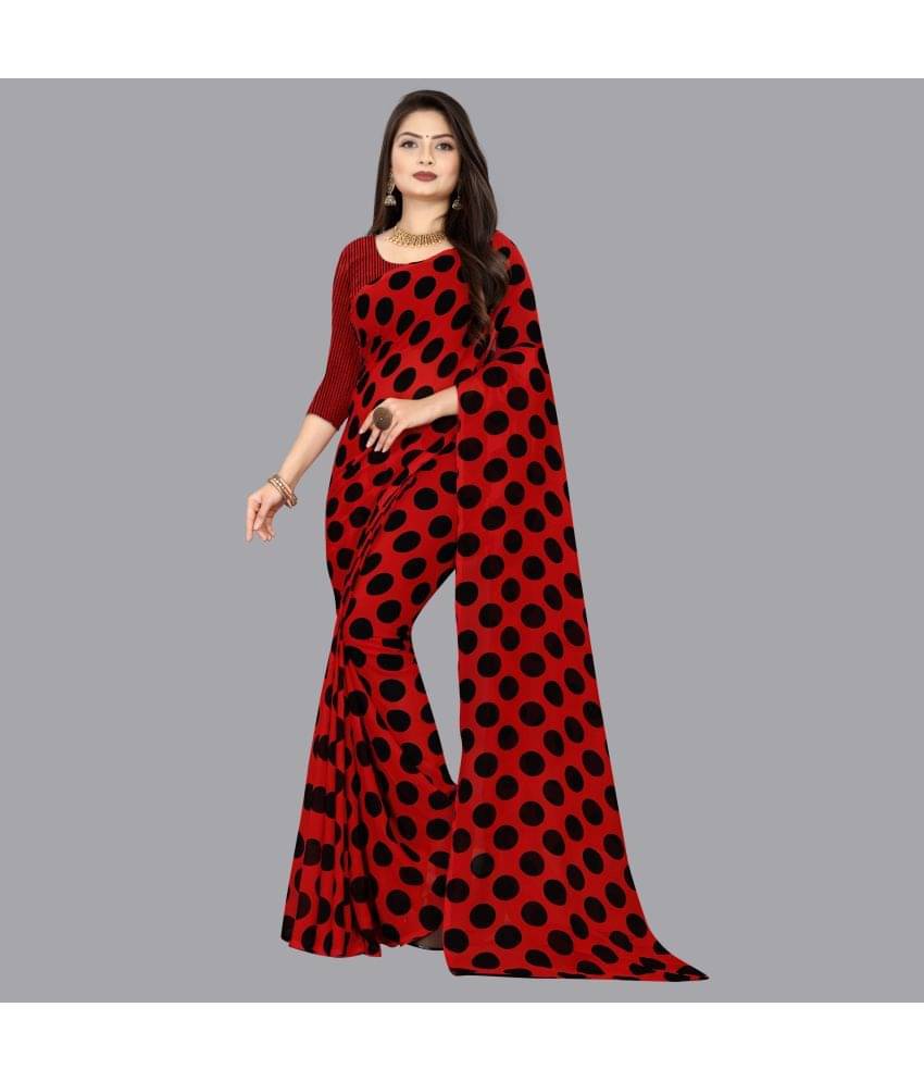 ANAND SAREES Georgette Printed Saree With Unstitched Blouse Piece ( Red ) ANAND SAREES Georgette Printed Saree With Unstitched Blouse Piece ( Red )