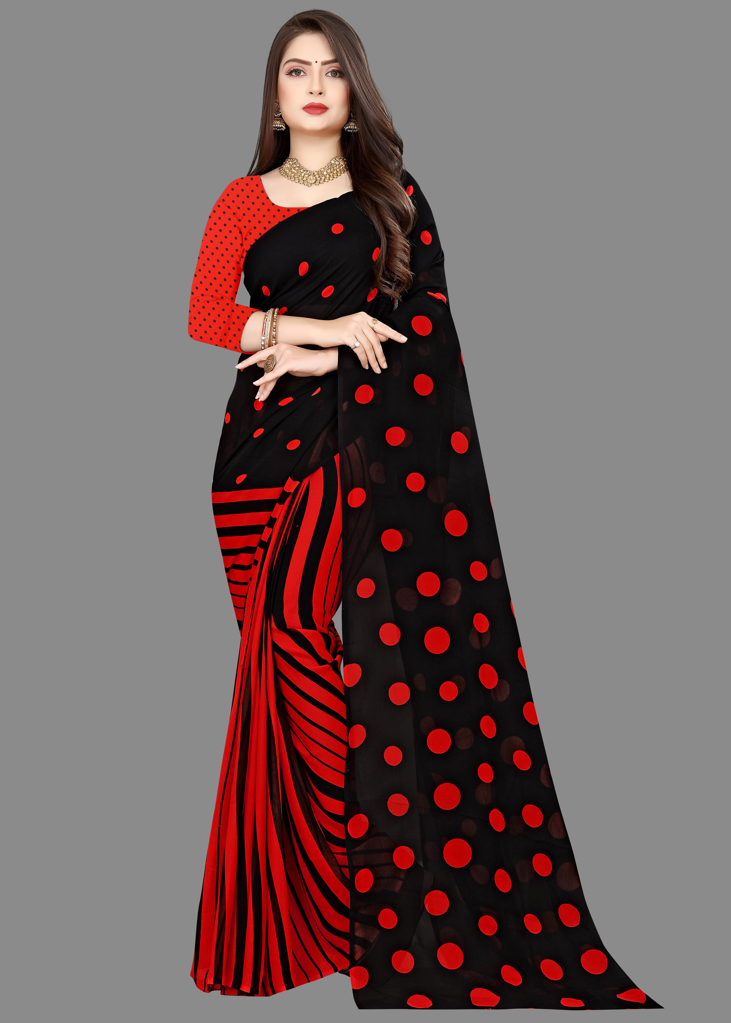     			ANAND SAREES Georgette Printed Saree With Unstitched Blouse Piece ( Red )