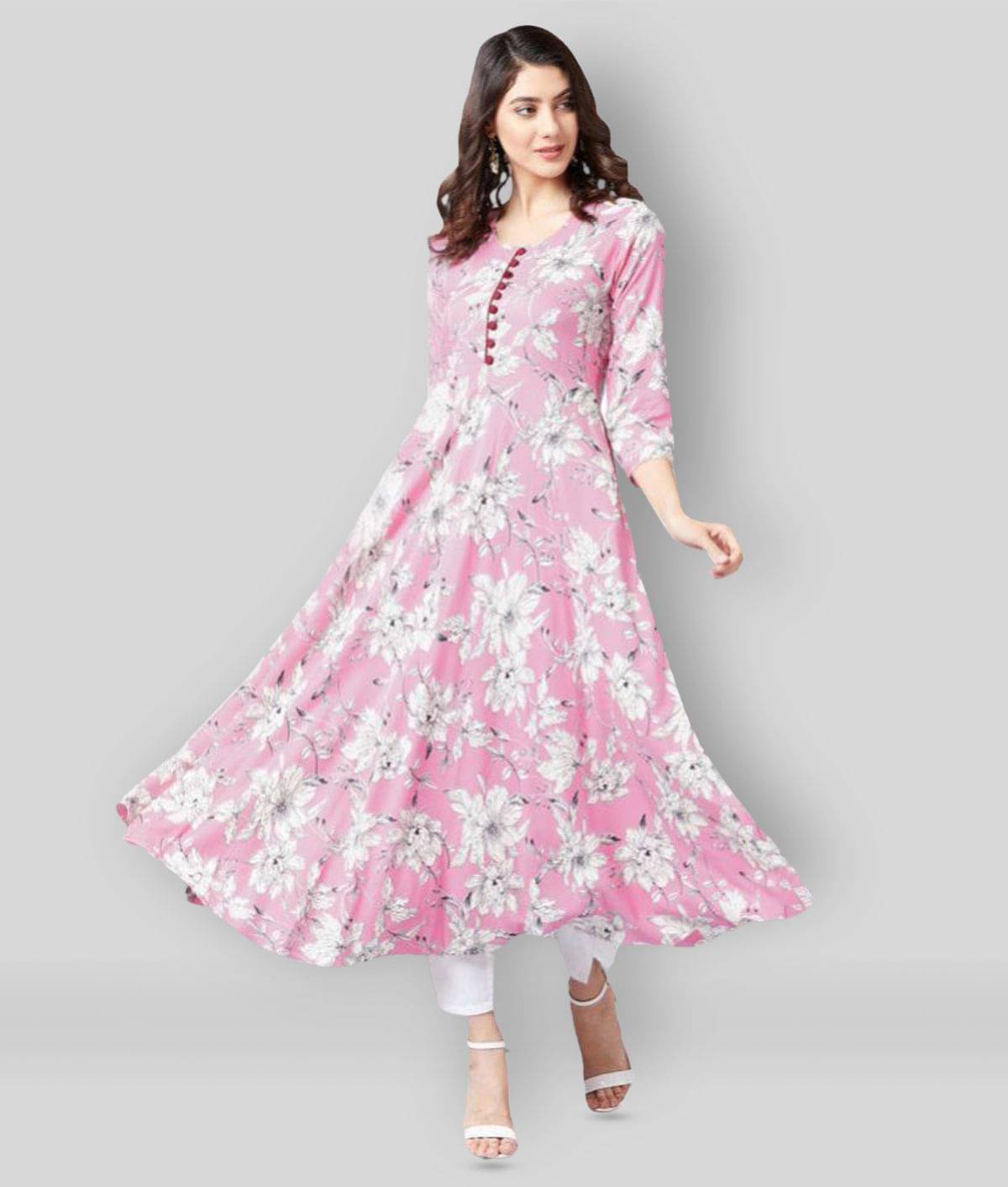     			Tissu Rayon Printed Flared Women's Kurti - Pink ( Pack of 1 )