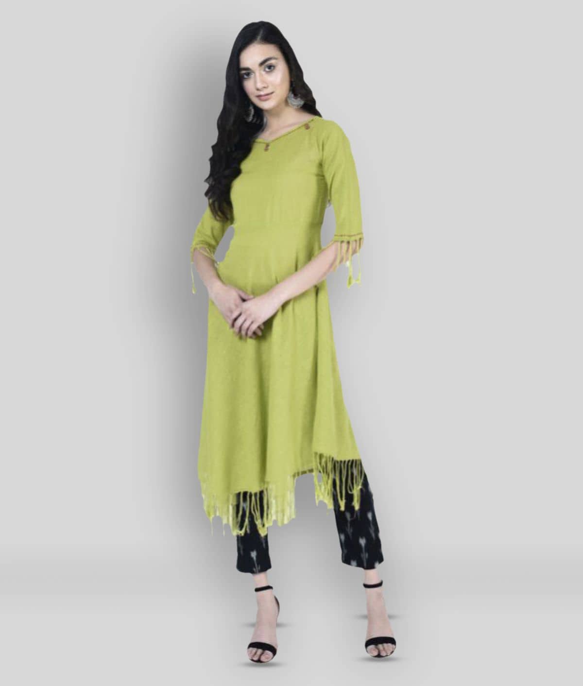 Yash Gallery Pack of 1 Cotton Solid Asymmetrical Women's Kurti - ( Green ) - Kurtis, Tunics | Buy online on ZillyBuy