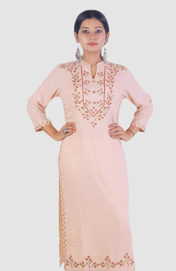     			Adaah Vogue - Beige Cotton Blend Women's Straight Kurti ( Pack of 1 )