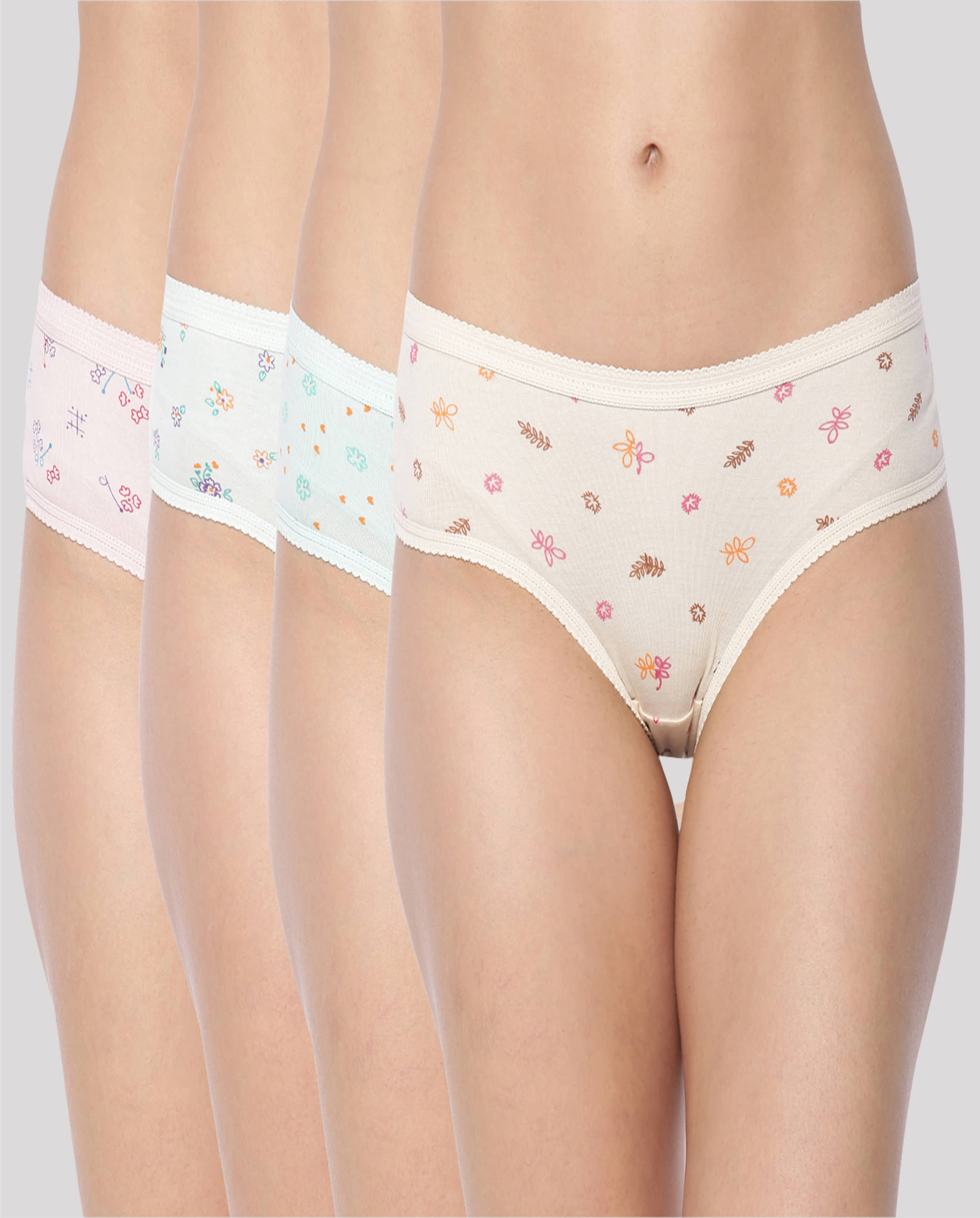 Dollar Missy Pack of 4 Cotton Printed Women's Hipster ( Multi Color )