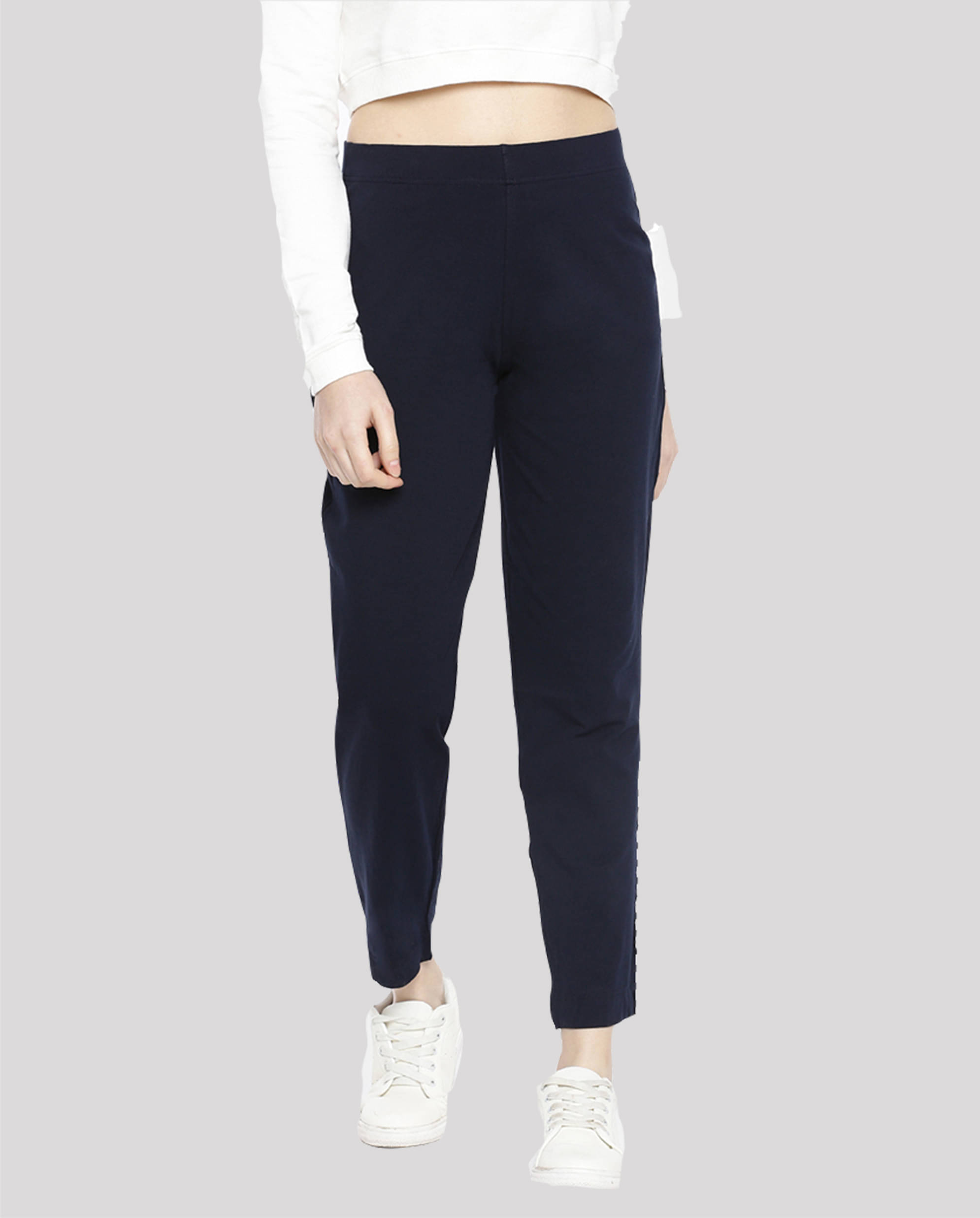     			Dollar Missy - Navy Cotton Straight Women's Casual Pants ( Pack of 1 )