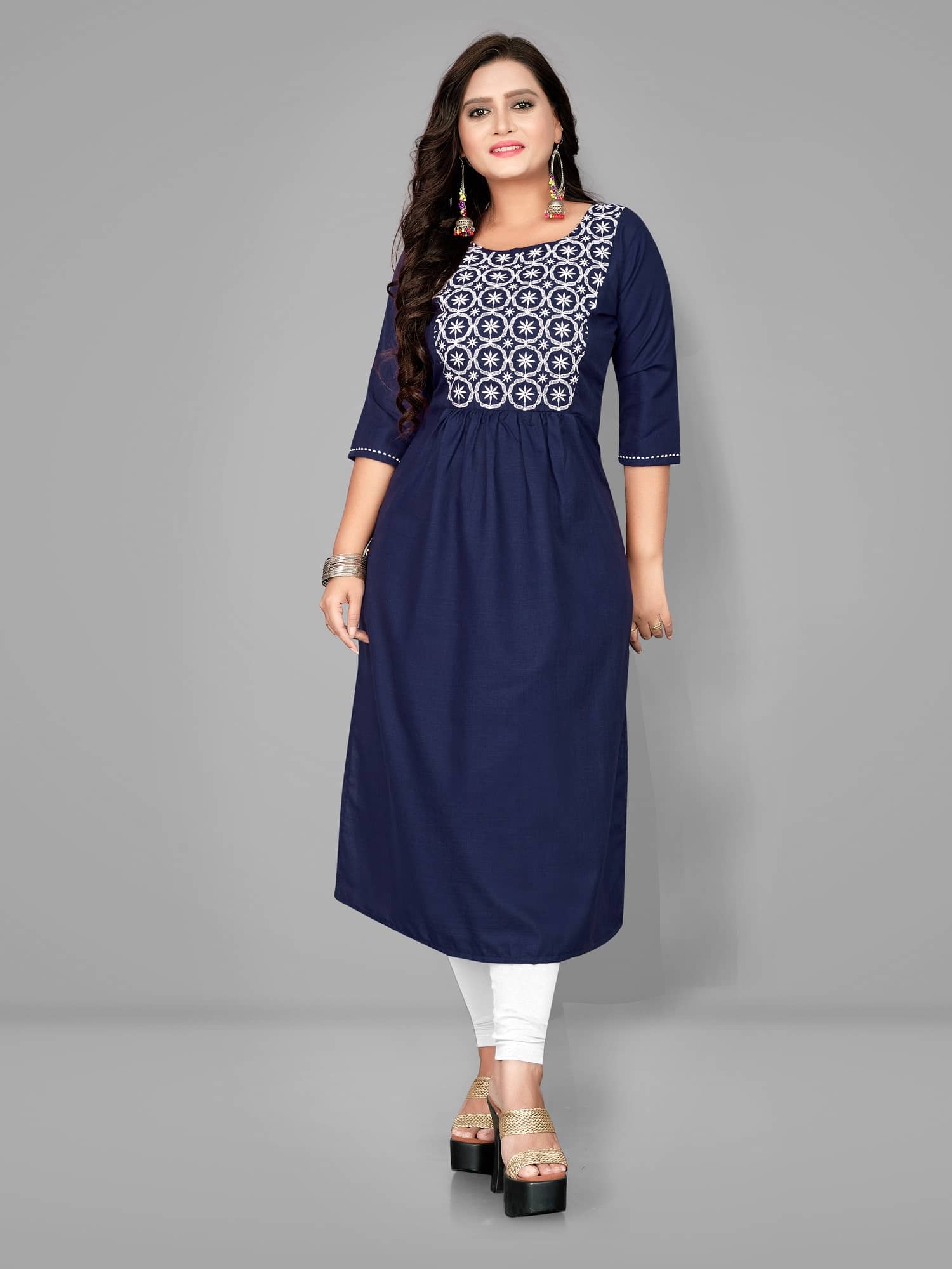 Lerkiza - Blue Cotton Women's A-line Kurti ( Pack of 1 ) - Kurtis, Tunics | Buy online on ZillyBuy