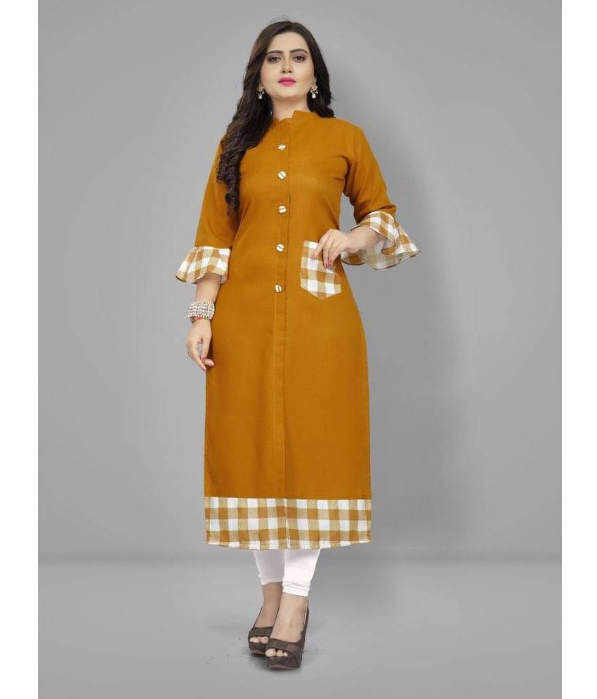 Lerkiza - Gold Cotton Women's Straight Kurti ( Pack of 1 ) Lerkiza - Gold Cotton Women's Straight Kurti ( Pack of 1 )